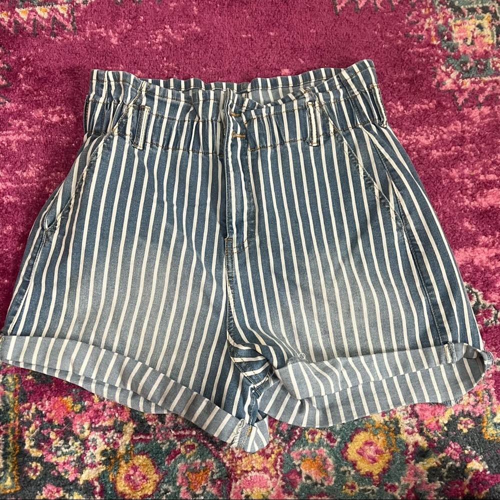 White Pin Stripe Jean Shorts